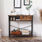 VECELO Table console vintage avec tiroir, Table de couloir avec étagères rectangulaires, Table de canapé de 80 cm de hauteur, Marron