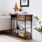 VECELO Table console vintage avec tiroir, Table de couloir avec étagères rectangulaires, Table de canapé de 80 cm de hauteur, Marron