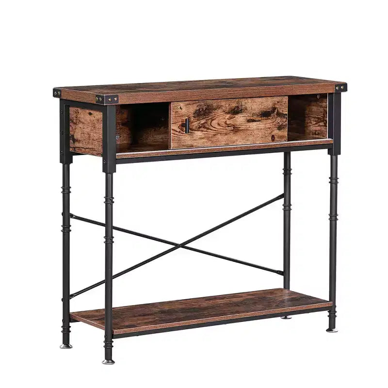 VECELO Table console vintage avec tiroir, Table de couloir avec étagères rectangulaires, Table de canapé de 80 cm de hauteur, Marron