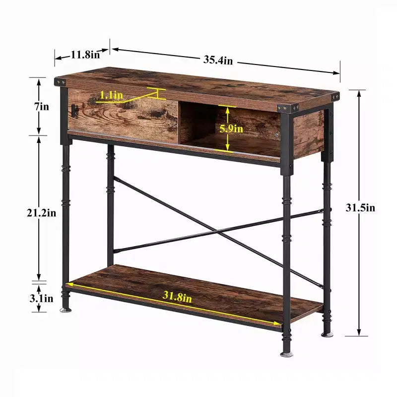 VECELO Table console vintage avec tiroir, Table de couloir avec étagères rectangulaires, Table de canapé de 80 cm de hauteur, Marron