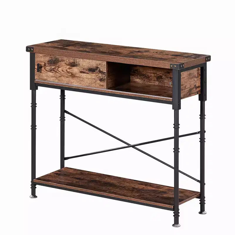 VECELO Table console vintage avec tiroir, Table de couloir avec étagères rectangulaires, Table de canapé de 80 cm de hauteur, Marron