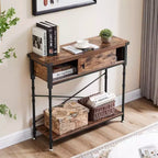 VECELO Table console vintage avec tiroir, Table de couloir avec étagères rectangulaires, Table de canapé de 80 cm de hauteur, Marron