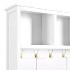 Porte-manteau polyvalent Whisen 4-en-1 avec 6 crochets dorés, banc imitation bois avec multiples espaces de rangement