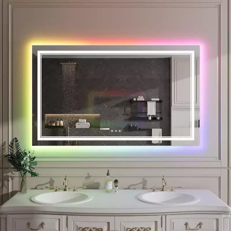 Acekool Bathroom Vanity Mirror with Color-Changing Backlight & Adjustable Front Light, Anti-Fog & Memory Function, Horizontal/Vertical Mount