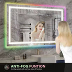Miroir de courtoisie Acekool avec rétroéclairage changeant de couleur et éclairage avant réglable, fonction anti-buée et mémoire, montage horizontal/vertical