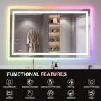 Miroir de courtoisie Acekool avec rétroéclairage changeant de couleur et éclairage avant réglable, fonction anti-buée et mémoire, montage horizontal/vertical