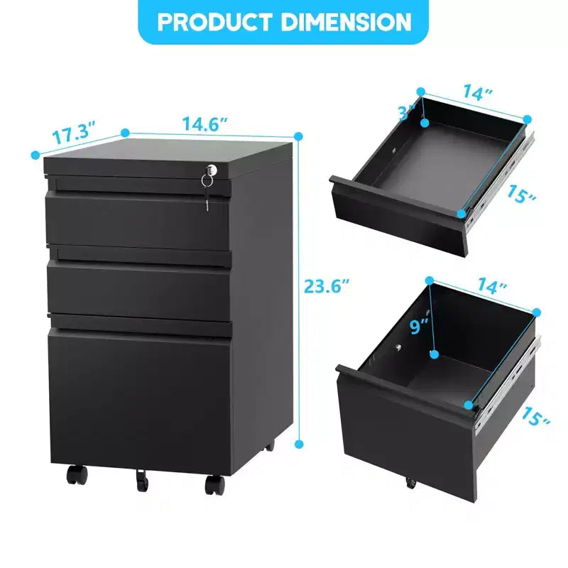 Classeur mobile à 3 tiroirs pour bureau à domicile, rangement sous le bureau avec clés de verrouillage pour dossiers légaux/lettres/A4