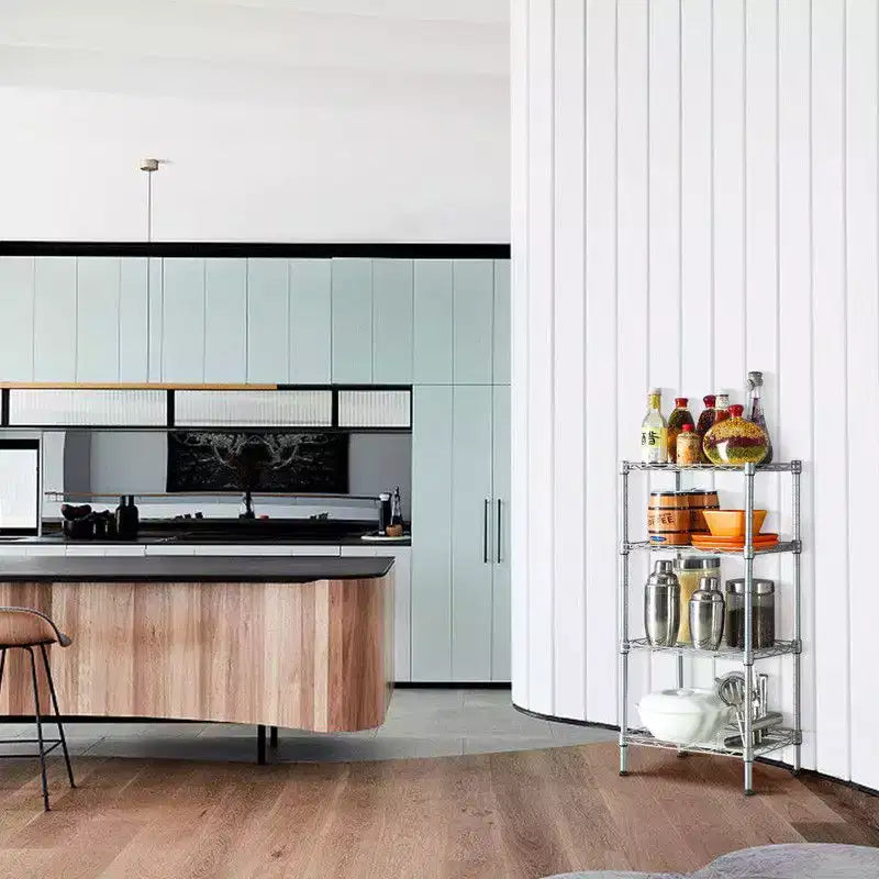 Étagère de rangement à 4 niveaux en métal acier Karl Home, couleur argent