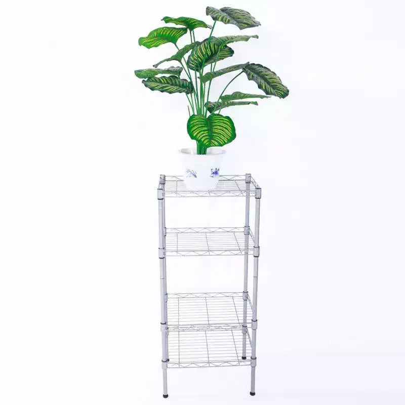 Étagère de rangement à 4 niveaux en métal acier Karl Home, couleur argent
