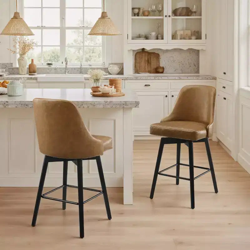 Tabouret de bar pivotant et rembourré confortable Art Leon à hauteur de comptoir avec structure en bois massif