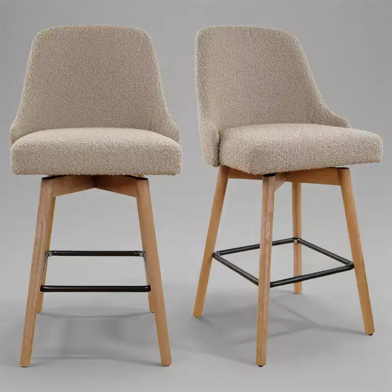 Tabouret de bar pivotant et rembourré confortable Art Leon à hauteur de comptoir avec structure en bois massif