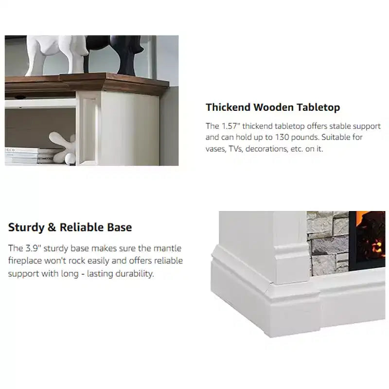 Meuble TV de cheminée SinCiDo 52, meuble TV avec cheminée, meuble de rangement escamotable, télécommande, flamme 3D réaliste réglable