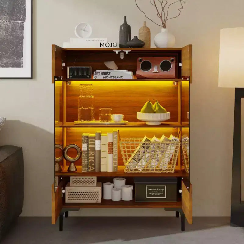 Bibliothèque Famapy Contemporaine avec Éclairage Chaud et Façade en Verre Meuble de Rangement Multifonctionnel