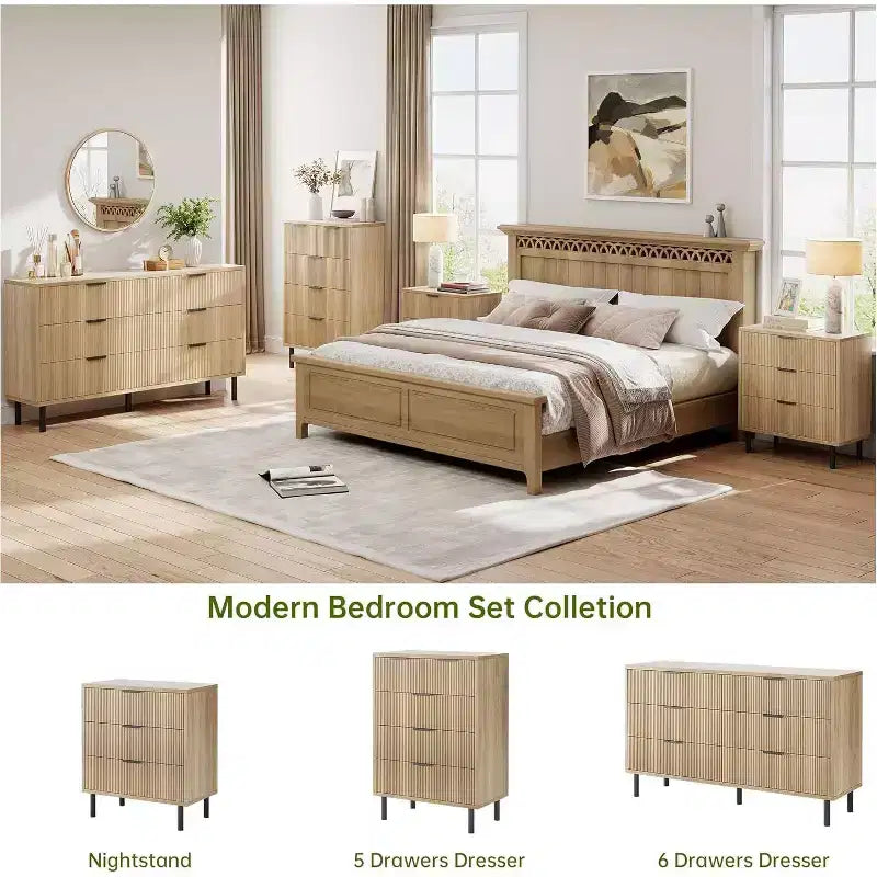 Commode cannelée à 6 tiroirs, commode de rangement moderne en bois à deux tiroirs avec pieds et poignées en métal, design anti-basculement, chambre, salon, couloir