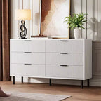 Commode cannelée à 6 tiroirs, commode de rangement moderne en bois à deux tiroirs avec pieds et poignées en métal, design anti-basculement, chambre, salon, couloir
