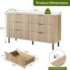 Commode cannelée à 6 tiroirs, commode de rangement moderne en bois à deux tiroirs avec pieds et poignées en métal, design anti-basculement, chambre, salon, couloir