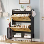 Meuble à chaussures avec 2 tiroirs basculants - Organisateur de rangement autonome pour entrée, Meuble à chaussures étroit, Séparation sec/humide avec pieds en métal