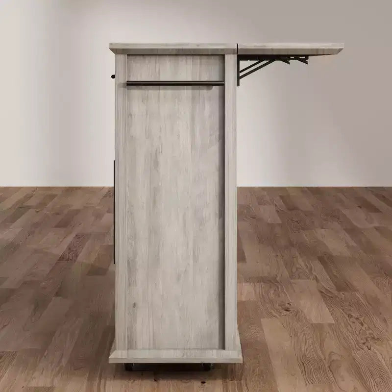 Îlot de cuisine mobile, chariot de cuisine roulant avec plateau à abattant élargi, 2 portes vitrées, porte-épices, porte-serviettes, rangement pour canettes et barre porte-serviettes