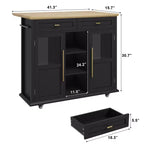 Îlot de cuisine mobile, chariot de cuisine roulant avec plateau à abattant élargi, 2 portes vitrées, porte-épices, porte-serviettes, rangement pour canettes et barre porte-serviettes