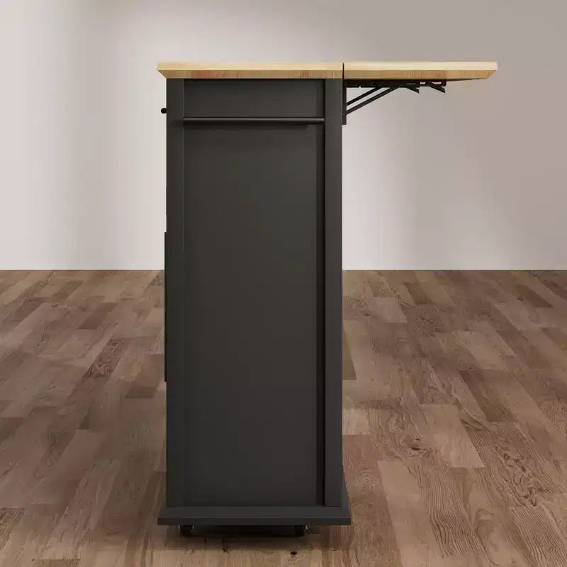 Îlot de cuisine mobile, chariot de cuisine roulant avec plateau à abattant élargi, 2 portes vitrées, porte-épices, porte-serviettes, rangement pour canettes et barre porte-serviettes