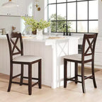 Tabourets de bar Costway en bois d'hévéa, lot de 2/4, avec repose-pieds et coussin en lin confortable