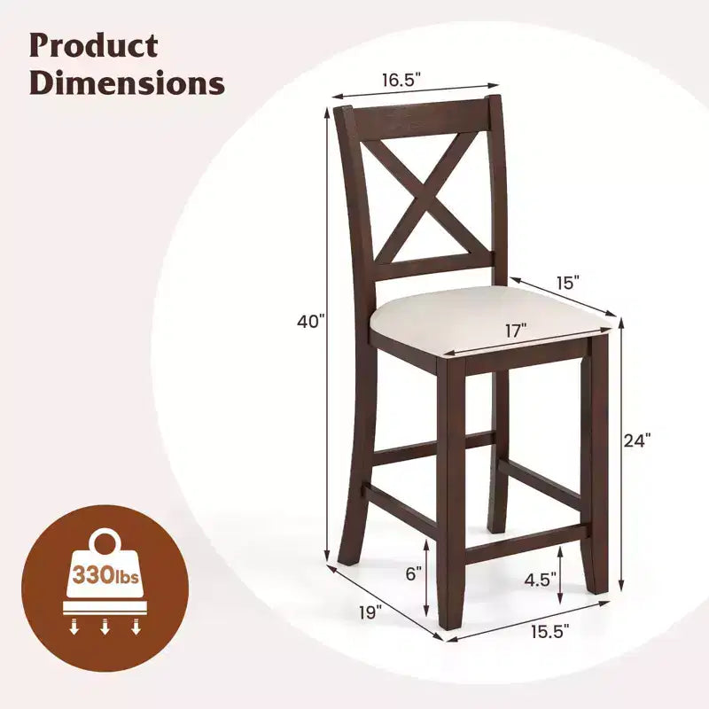 Tabourets de bar Costway en bois d'hévéa, lot de 2/4, avec repose-pieds et coussin en lin confortable