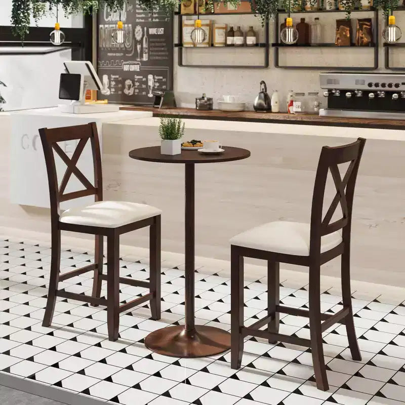 Tabourets de bar Costway en bois d'hévéa, lot de 2/4, avec repose-pieds et coussin en lin confortable