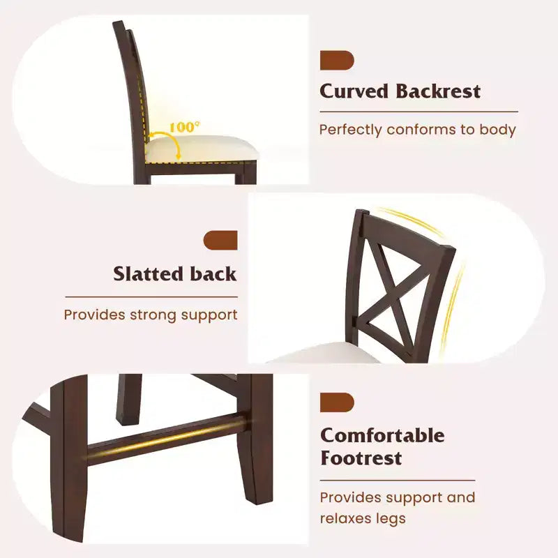 Tabourets de bar Costway en bois d'hévéa, lot de 2/4, avec repose-pieds et coussin en lin confortable
