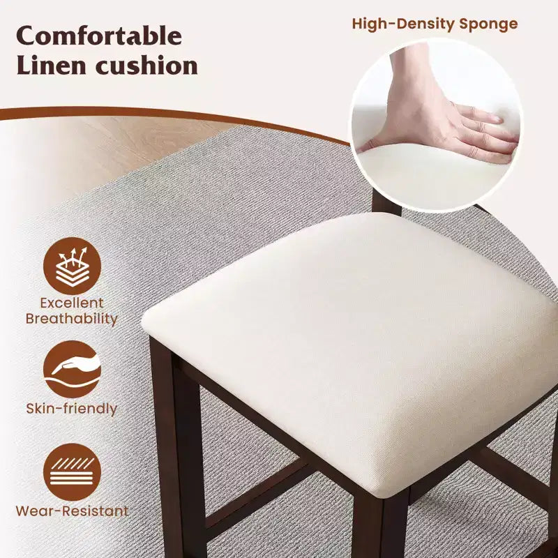 Tabourets de bar Costway en bois d'hévéa, lot de 2/4, avec repose-pieds et coussin en lin confortable