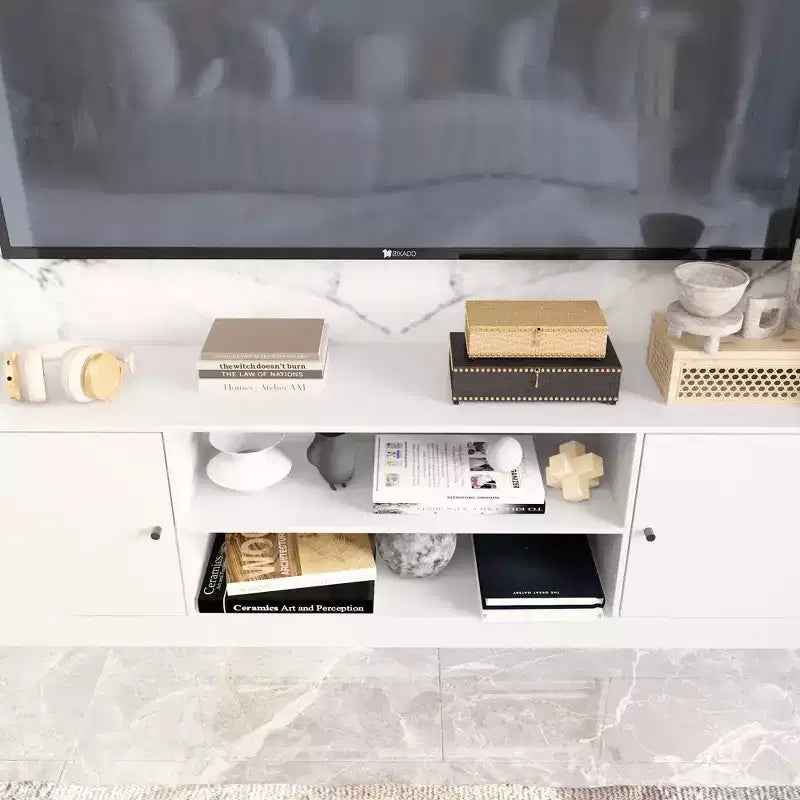 Meuble TV de divertissement moderne et minimaliste Famapy : Design moderne avec console multimédia à grand rangement, étagère TV flottante