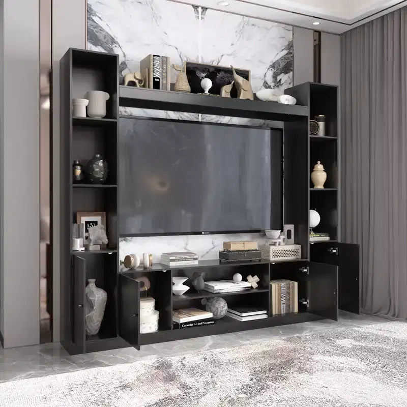Meuble TV de divertissement moderne et minimaliste Famapy : Design moderne avec console multimédia à grand rangement, étagère TV flottante