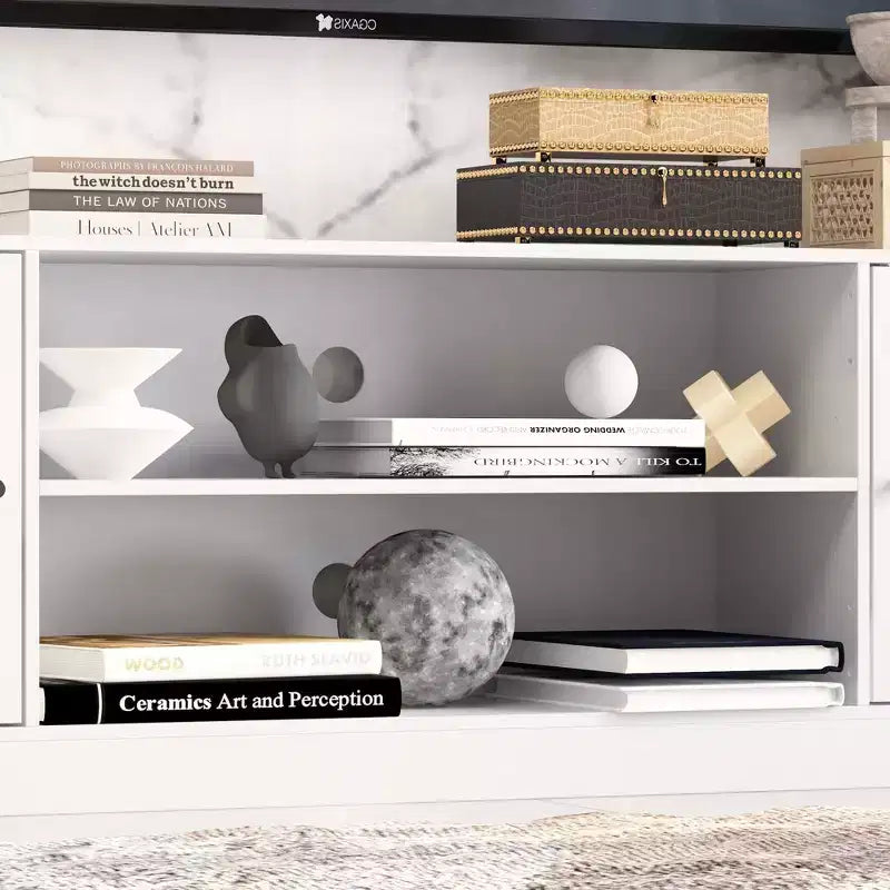 Meuble TV de divertissement moderne et minimaliste Famapy : Design moderne avec console multimédia à grand rangement, étagère TV flottante