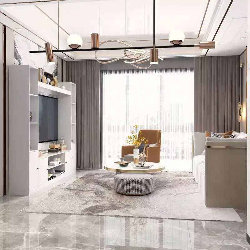 Meuble TV de divertissement moderne et minimaliste Famapy : Design moderne avec console multimédia à grand rangement, étagère TV flottante