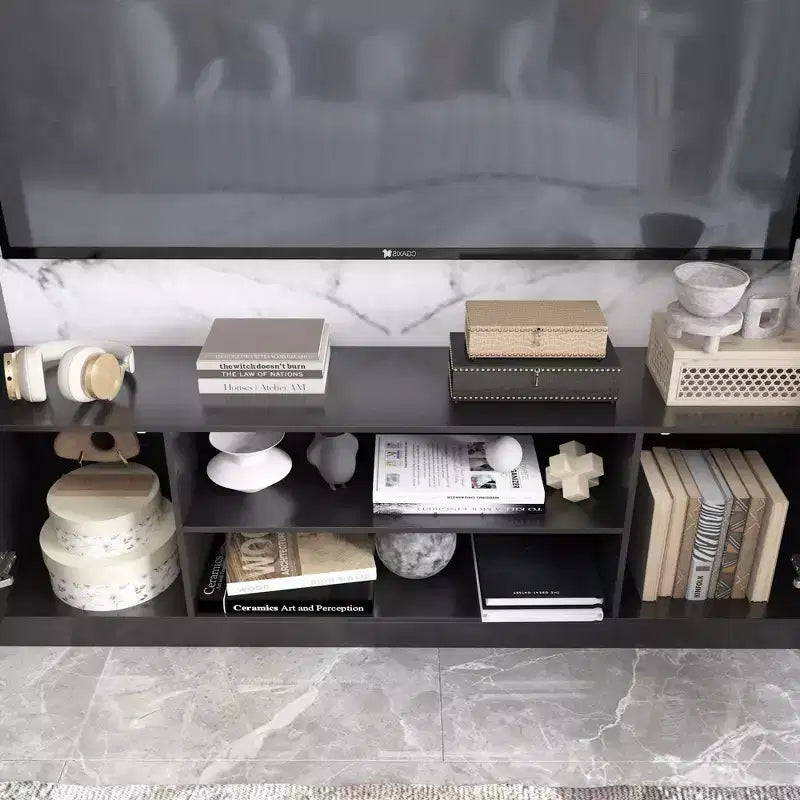 Meuble TV de divertissement moderne et minimaliste Famapy : Design moderne avec console multimédia à grand rangement, étagère TV flottante