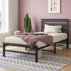 CLIHOME Cadre de lit plateforme noir avec tête de lit rustique en bois vintage, aucun sommier tapissier requis