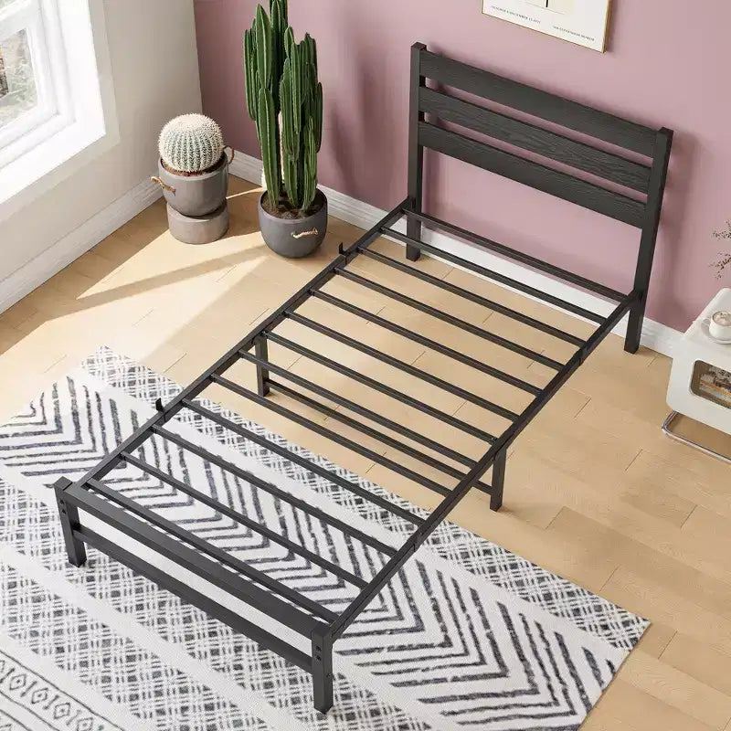 CLIHOME Cadre de lit plateforme noir avec tête de lit rustique en bois vintage, aucun sommier tapissier requis
