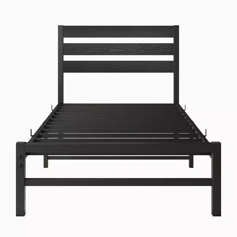 CLIHOME Cadre de lit plateforme noir avec tête de lit rustique en bois vintage, aucun sommier tapissier requis