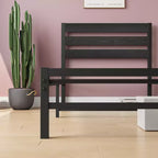 CLIHOME Cadre de lit plateforme noir avec tête de lit rustique en bois vintage, aucun sommier tapissier requis