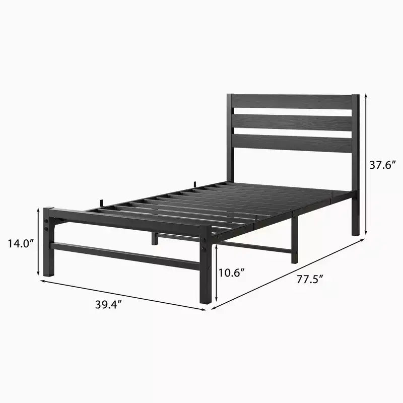 CLIHOME Cadre de lit plateforme noir avec tête de lit rustique en bois vintage, aucun sommier tapissier requis