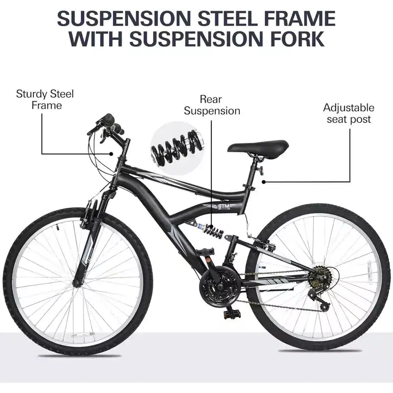 Vélo de montagne hykolity 26 27,5 pouces, VTT 18 vitesses pour hommes et femmes avec selle réglable, suspension complète pour le cyclisme en extérieur