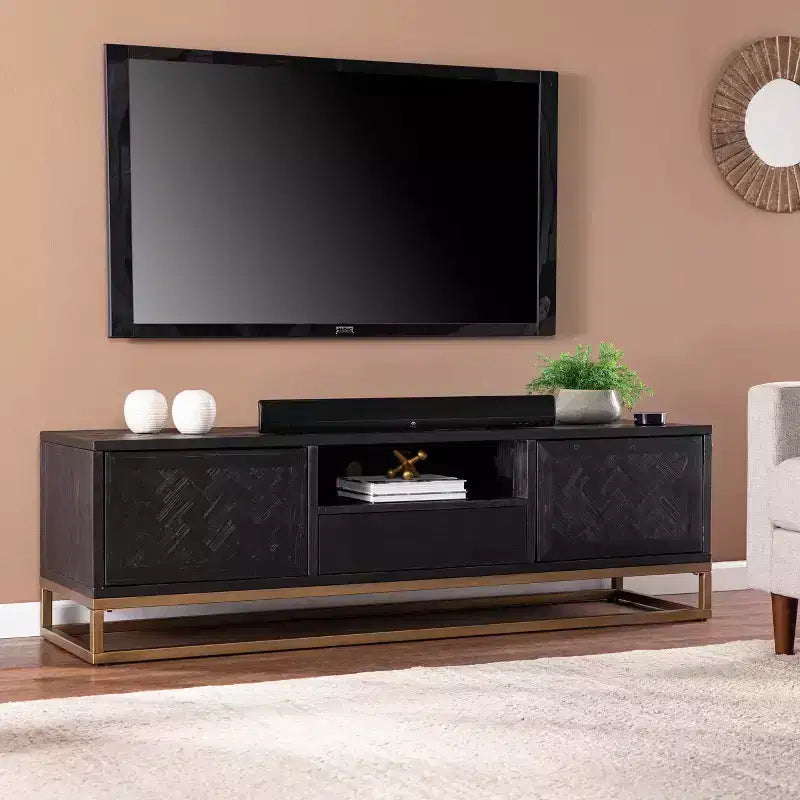 Meuble TV/multimédia en bois de récupération Dessingham – Noir – SEI