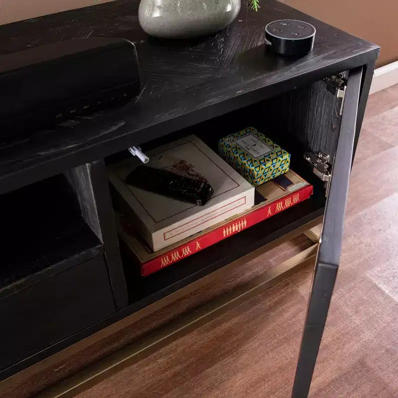 Meuble TV/multimédia en bois de récupération Dessingham – Noir – SEI