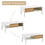 Table basse en rotin blanc 40,16 po avec porte coulissante et pieds en métal pour salon moderne