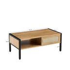 Table basse en rotin blanc 40,16 po avec porte coulissante et pieds en métal pour salon moderne