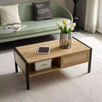 Table basse en rotin blanc 40,16 po avec porte coulissante et pieds en métal pour salon moderne