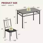 Ensemble Table et Chaises de Salle à Manger pour 4 Personnes, Table à Manger Rectangulaire avec 4 Chaises Rembourrées pour Petits Espaces, Appartement, Petit Déjeuner