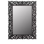HomeRoots 47 Black Floral Carved Solid Wood Framed Accent Mirror