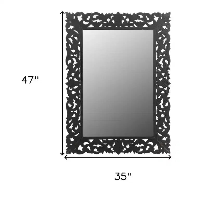 HomeRoots 47 Miroir d'appoint encadré en bois massif sculpté floral noir