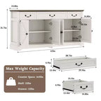 Dyonery Buffet avec grand rangement de 165 cm, 3 tiroirs et 4 portes, meuble de bar à café, blanc/gris.
