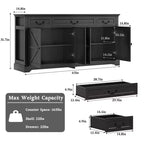 Dyonery Buffet avec grand rangement de 165 cm, 3 tiroirs et 4 portes, meuble de bar à café, blanc/gris.